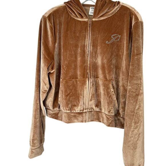 Victorias Secret Velour Track Suit Set Tan Size L XL Rhinestone Logo Lounge - Picture 2 of 10